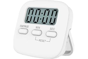 Kitchen Timer, INRIGOROUS Digital Kitchen Timer Magnetic Countdown Stopwatch Timer With Loud Alarm, Big Digit, Back Stand, Hanging Hole for Cooking, Shower, Bathroom, Kids, Teacher (White, 1)