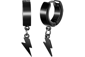 Yumilok Boucles d'oreilles Créoles en Acier Inoxydable pour Homme: Bagues d'oreilles avec Pendentif de Eclair Créatif Femme - Tendance Décoration Fantaisie