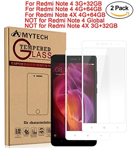 [2 Packs] Xiaomi Redmi Note 4X 4G+64G Screen Protector,Amytech Edge Full Coverage Screen Protector Scratch resistant Ultra Clear Premium Quality 2.5D Pro Fit 9H Tempered Glass 0.33mm for Xiaomi Redmi Note 4 Pro 4G+64G / Redmi Note 4 3G+32G