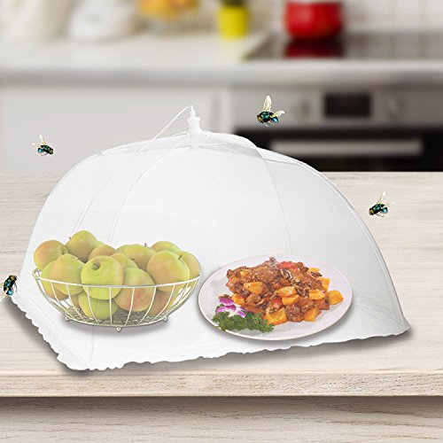 4 Stück Speiseschirm,Fliegenhaube,Abdeckung für Speisen,Insektenschutzhaube,Lebensmittel Abdeckung Zelt für Draußen & Zuhause,42 x 42 x 25 cm weiß - 3