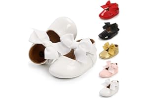 Sonsage Infant Baby Girls Bowknot Mary Jane Toddler PU Leather Soft Sole Princess Wedding Dress First Walking Flats Prewalker Newborn Ballet Shoes