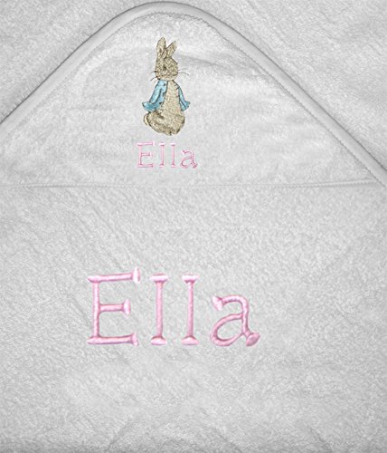 Girls Peter The Rabbit Personalised 100% Soft Cotton Hooded Towel. (White)