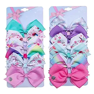 [12-PCS] 5 Inch Cute Mermaid Unicorn Rainbow Colorful Ribbon Hair Bow Alligator Clip Accessories Gifts for Toddlers Girls (Unicorn+Rainbow)
