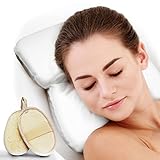 Pumpko Komfort Badewannenkissen INKL. 2 Peeling Pads und Wellness-Guide | Wellness Nackenkissen | Ideales Badewannenkopfkissen in Weiß für Badewanne Oder Whirlpool