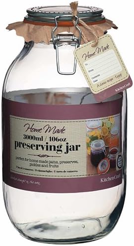 Home Made Glass 3 Litre Preserving Jar - Traditional glass preserving jar with rubber airtight sealing rings and a metal lever.