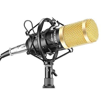 Neewer NW-800 Microphone Enregistrement Studio Radio Kit Inclus (1) Microphone à Condensateur Professionel Noir + (1) Support de Microphone Antichoc + (1) Bouchon Anti-Vent en Mousse + (1) Câble d'Alimentation
