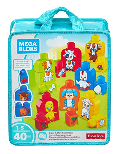 Mega Bloks Mes Animaux à Assembler, briques et jeu de construction, 40 pièces, jouet pour bébé et enfant de 1 à 5 ans, FLT36