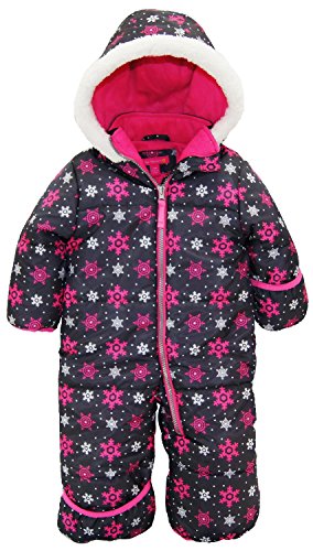 Pink Platinum Baby Girls One Piece Warm Winter Puffer Snowsuit Pram Bunting, Charcoal, 12 Months