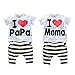 Wawoo® I Love Papa & I love Mama Unisex Children Comfortable Summer Suits Cotton T-shirt & Striped Cropped Pants Twins Baby Summer Clothes White