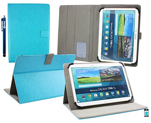 Emartbuy® Denver TIQ-11003 10.6 Zoll Tablet Universalbereich ( 10 - 11 Zoll ) Türkis Multi Angle Exekutiv Folio Mappen Kasten Abdeckung mit Kartensteckplätze + Eingabestift