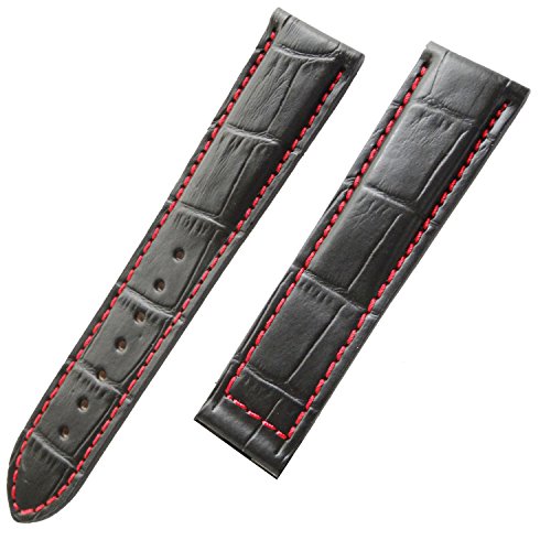 Buy 20mm Black Leather Deployment Watch Band Strap Red St Compatible