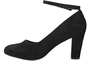 Bismaa Women's Unisex Mid Block Heel Shoes Black Plain Ankle Strap 9 10 11 12
