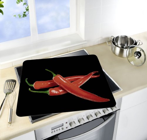 WENKO 2712918100 Motivplatte Hot Peperoni – für Glaskeramik Kochfelder, Schneidbrett, Gehärtetes Glas, 56 x 0.5 x 50 cm, Multicolor - 4