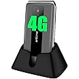 4G Unlocked Flip Mobile Phone for Seniors Big Button 4G Mobile Phone for Elderly | Time Reporting | SOS Button | USB Type C | Charging Dock | 2.4" Display | Torch