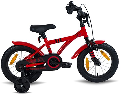 PROMETHEUS Kinderfahrrad 14 Zoll Jungen in Rot & Schwarz mit Stützrädern | Seitenzugbremse und Rücktrittbremse | ab 4 Jahren | 14″ BMX Edition 2017 - 3