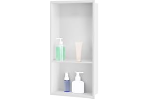 sunrik Nicho de Ducha,Estante de Ducha Empotrado de Acero Inoxidable,Nicho de Pared de Ducha Empotrable en Azulejos，Estantes de Baño Nicho de Doble Capa 60x30x10cm（40/20cm）,Blanco Mate