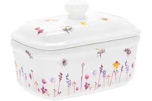 The Leonardo Collection Jennifer Rose Gallery Busy Bees Butter Dish with Lid | Decorative Ceramic Butter Keeper for Kitchen Use | Charming Bee-Themed Dish for Dining Table Or Gift Giving