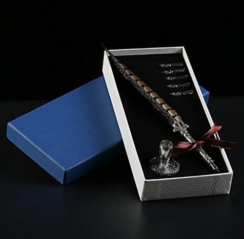 WalkingToSky Antique Feather Pen Stem Metal Writing Quill Pen Set Calligraphy Pen with 4 PCS Nibs