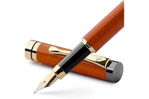 ‎WORDSWORTH & BLACK Wordsworth & Black Füllfederhalter Set, Premium Bambusholz - Mittlere Feder, Geschenketui; Enthält 6 Tintenpatronen, Tinten Nachfüll Konverter - Journaling, Kalligraphie, [Kirschholz]