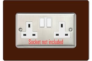 EWOLDS Double Socket Surround, Square Acrylic Back Panel Finger Plate, Decorative Frame for Neat and Tidy Finish, Font Colour:Brown