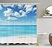 Produktbild tgyew Tropical Shower Curtain, Exotic Beach with Vivid Sky Sunny Day Holiday Relaxing Ocean Island Scenery, Fabric Bathroom Decor Set with Hooks, 60W X 72L Inche Long, Sky Blue Aqua