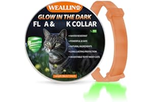 WEALLIN Lumineux Collier Anti-puces pour Chats, Collier Anti Puces et Tiques pour Chats Ajustable et Imperméable, Protection Naturelles et Efficace Pendant 8 Mois à Tous Les Chat, Orange (1 PC)