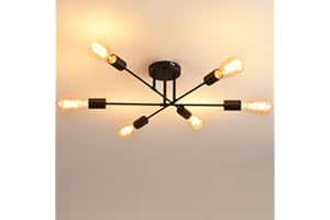 ‎ANWIO ANWIO Deckenleuchte Vintage mit 6 Flammig E27 Pendelleuchte Kronleuchter Modern Hängelampe für Wohnzimmer Esszimmer Küche Flur Restaurant Café, Schwarz (ohne Leuchtmittel)