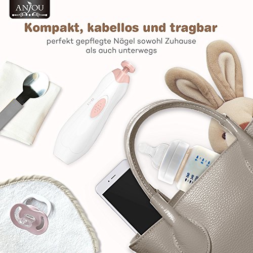 Baby Nagelknipser, Anjou Elektrische Baby Nagelfeile, sechs Feilaufsätze (sicheres Hautschützen, für nächtliche Benutzung) Weiß - 8