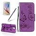 Produktbild Hülle für Galaxy S4 Mini Leder Lila, Girlyard Blume Schmetterling Muster Schutzhülle Tasche PU + TPU Silikon Innere Cover Flip Case Bookstyle mit Lanyard Strap Standfunktion Kartenfächer Magnet Handyhülle für Samsung Galaxy S4 Mini