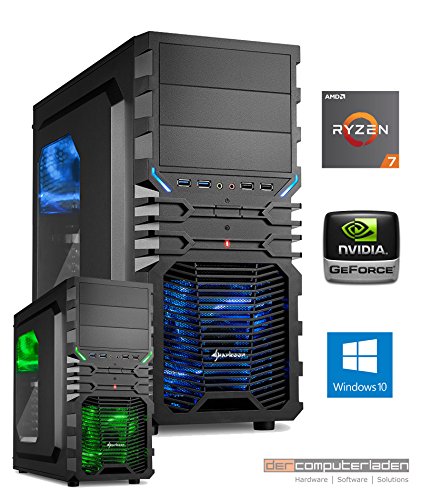 dercomputerladen Gamer PC System AMD, 7-1700 (Ryzen) 8x3,0 GHz, 32GB RAM, 2000GB HDD, nVidia GTX1080 -8GB, inkl. Windows 10 (inkl. Installation) Gaming Computer Büro Multimedia