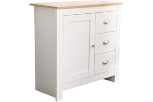Kingwudo Modern White Sideboard Wooden Cabinet Storage Cupboard with 1 Door and 3 Drawers,79x35x81cm