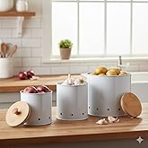The Better Home Metal Potato, Onion, Garlic Storage Container with Bamboo Lid|Vegetable Basket jar set for Kitchen jar contai