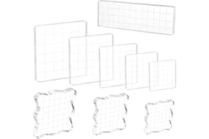 HO2NLE Conjunto de Bloques de Estampación de Acrílico, 9pcs Bloques para Sellos Scrapbooking Transparentes con Líneas de Cuadrícula Bloques para Estampar Cuadrar Sellos Silicona Crafts