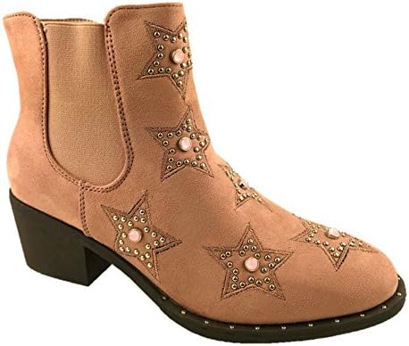 Mc Footwear Ladies Fashion Micro Suede Cowboy Ankle Chelsea Boots Side Zip Stud Detail Pink Size UK 3-8 (UK 4)