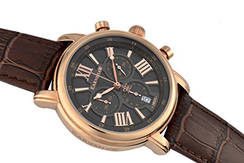 Thomas Earnshaw Men's Swiss Made Chronograph Longcase Quartz Watch with Grey Dial Analogue Display and Brown Leather Strap ES-0016-04
