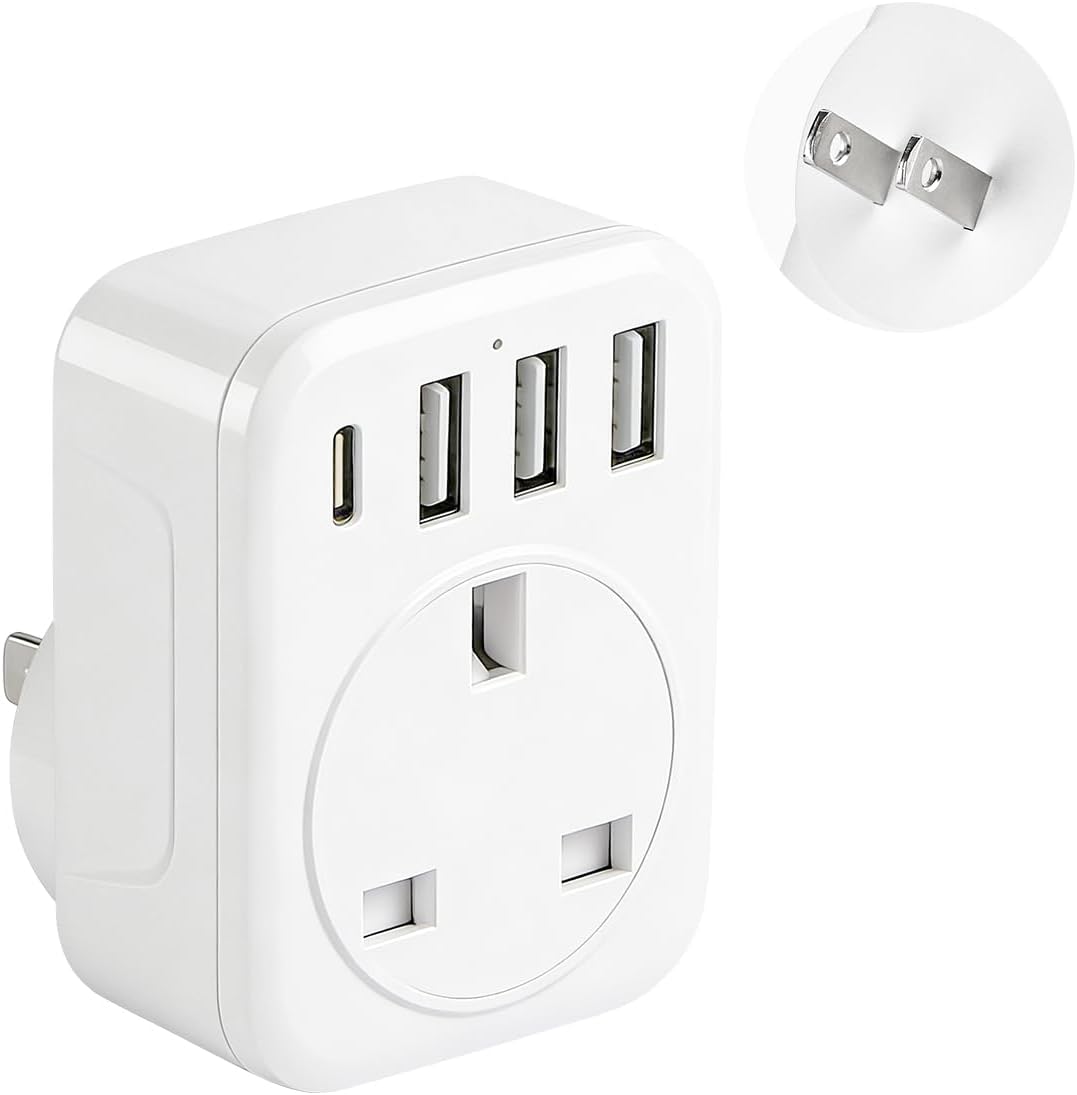 UK to Japan Plug Adapter,SHUOMAO UK to Japan Travel Adaptor with 4 USB(1 USB C 17W Charger),Japanese Power Adapter Converter Plug for Japanese,Amercian,China (Type A)