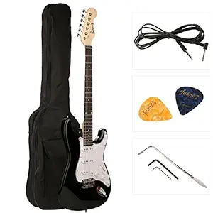 Juarez JRZ-ST01 6-String Electric Guitar, Right Handed, Black, with Case/Bag and Picks