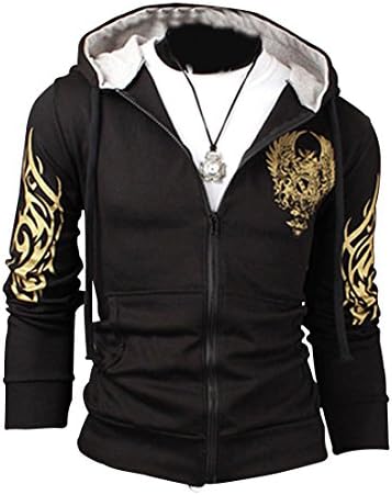 jeansian Men's Slim Fit Casual Top Jacket Hoodie Coat Tops 9304 Black L