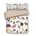Produktbild LnimioAOX Satz von Bettbezug, Khaki zurück, Zoo, große Reihe von afrikanischen und europäischen Tier Silhouetten im Cartoon-Stil, Wildlife Style, dekorative Safari, Multicolor
