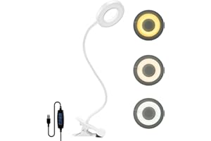 dowowdo Leselampe Bett - USB 8 W 48 LED Dimmbare Klemmlampe mit 3 Farbtemperatur, 360° Flexible Klemmleuchte für Nachtlektüre Reisen Schlafzimmer Büro Arbeitszimmer (Raum), Weißes Silikon