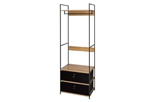 AKTIVE Max Home öppen garderob, 60 x 40 x 175 cm, med klädhängare och lådor av tyg, stål och trä, max 30 kg, omklädningsrum, sovrumsskåp, förvaringshyllor, klädförvaring (18433)