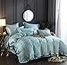 Produktbild Wangjianfeng Bettwäsche Bettbezug Bettdecke Set 4 Stücke Feste Reine Farbe Tencel Lyocell Weiche Mikrofaser Hypoallergen Reversibel, Für Voller Königin Größe,A,Full