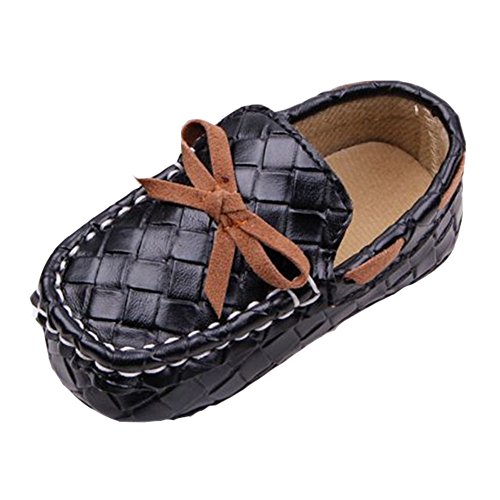 Femizee Baby Boy/Girls Moccasins Bowknot Soft Moccs Newborn Infant Leather Suede Shoes 6-9 Months Black