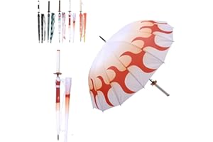 ZNLVZSH Demon Slayer Samurai Parasol, Anime Cosplay Ninja Katana Ochrona przed słońcem Parasol 16 Bones 210T Wodoodporna wiatroszczelna 1: 1 Rękojeść anime, druk 3D, 106 cm, Rengoku Kyoujurou