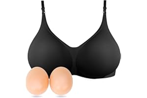 ONEFENG Prothese BH-Set mit Silikon Brüste,Konkave Silikon Einlagen Pads Mastektomie Alltags Damen BH Ohne Bügel,Unterwäsche Einsätze Padding