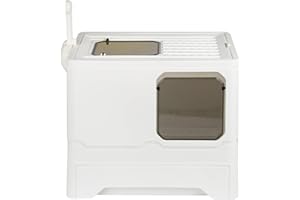 GENPLUS Bac à Litière Fermé pour Chat, Maison de Toilette, Plateau Amovible, Pelle, Brosse, pour Grand Chat, Capacité de Charge 15 kg,Anti-fuites,Grande Maison de Toilette Chat (45 * 35 * 38 PP Blanc)
