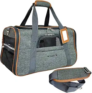 Mr. Peanut's Airline Approved Soft Sided Pet Carrier, Luxury Travel Tote with Premium Self Locking Zippers, Plush Faux Fleece Bedding with a Sturdy Plywood Base, 18LX10.5WX11 H (Twilight Gray)