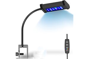 Lominie Mini Aquarium Light, 10W Nano Fish Tank Clip on Light, Full Spectrum Dimmable LED Coral Reef Light with Timer for Small Marine Aquarium Lighting (Bar10-Seawater)