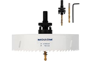 Mollom (162mm | 6-3/8") HSS M42 mit 8% Kobalt Bi-Metall-Lochsäge mit 2 Zentrierbohrern & Aufnahme, glatter Schnitt für PVC, Trockenbau, Holz, Kunststoff, Gipskarton, Gummiprojekte