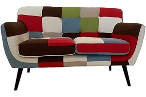 LIBEROSHOPPING.EU - LA TUA CASA IN UN CLIK Divano Poltrona Pouf in Tessuto Patchwork con Gambe in Legno massello Seduta Imbottita (2 Posti)